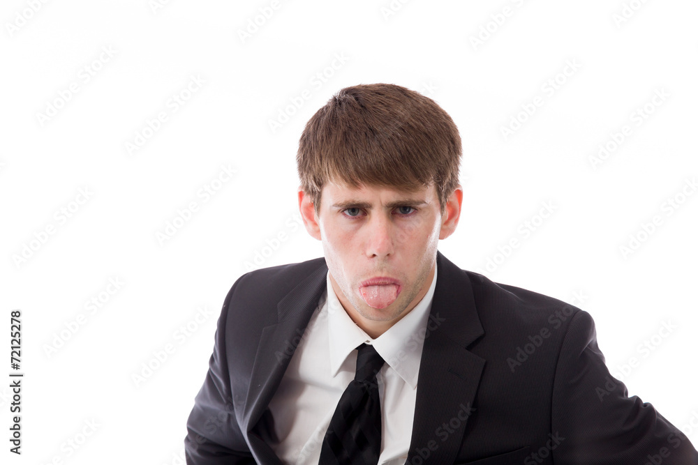 model isolated on plain background face sticking tongue out model isolated on plain background face sticking tongue out