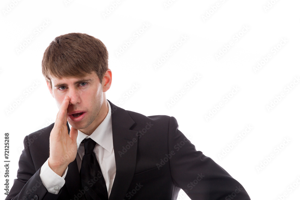 model isolated on plain background calling shouting model isolated on plain background calling shouting