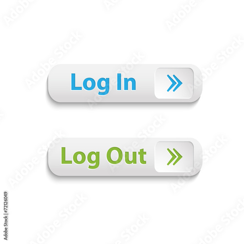 Vector realistic web login and log out buttons isolated on a whi