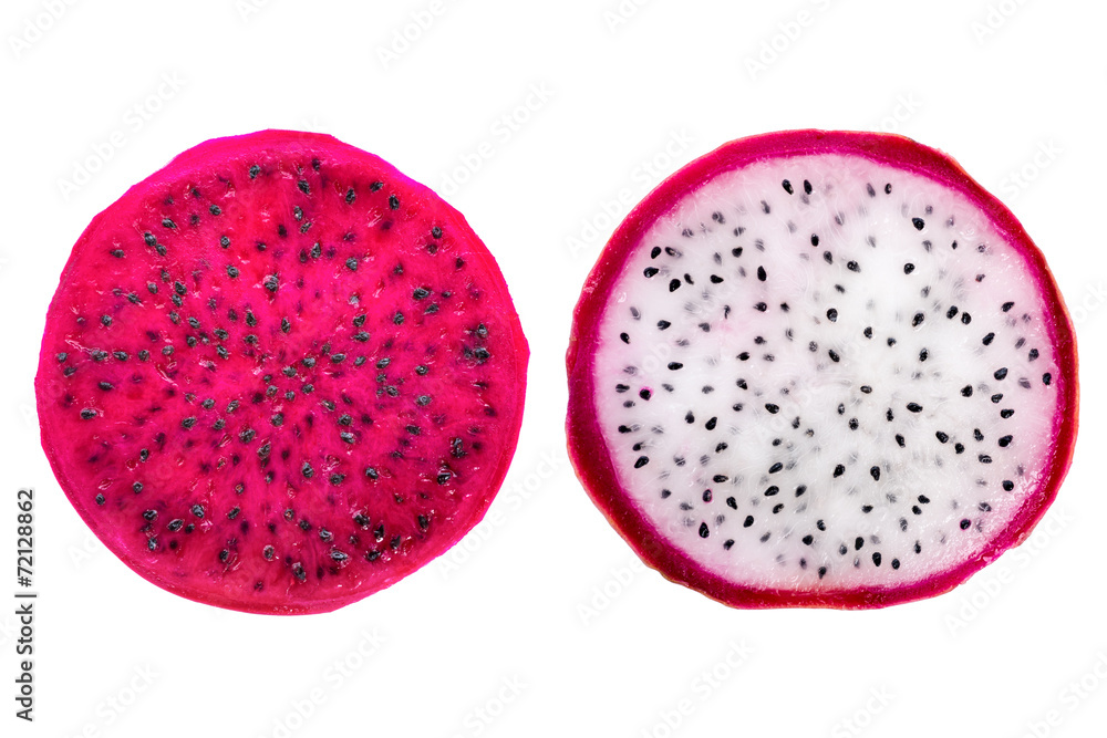 slices red and white dragon fruit, Pitaya is the plant in Cactac slices red and white dragon fruit, Pitaya is the plant in Cactac