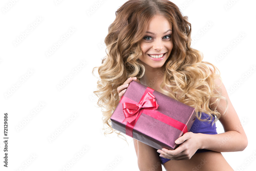 Portrait of beautiful smiling girl with gifts Portrait of beautiful smiling girl with gifts