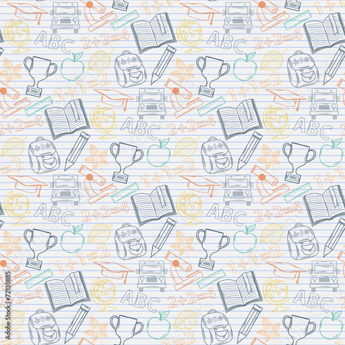 Seamless pattern Back to school on the notebook sheet in line