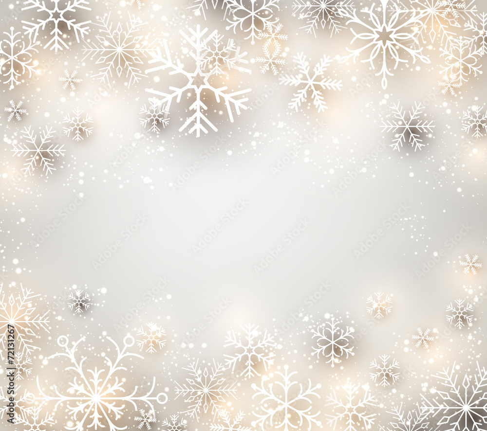 Christmas background with glowing snowflakes.