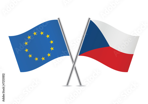 Czech and European Union flags. Vector illustration.