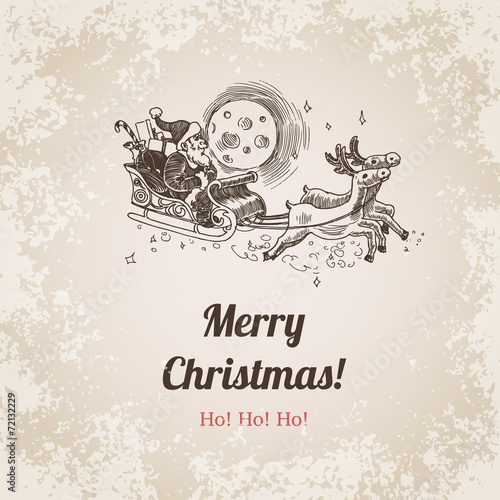 Christmas Santa New Year handdrawn engraving style template