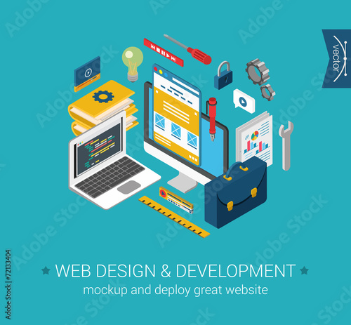 Web design development programming coding mockup flat 3d concept