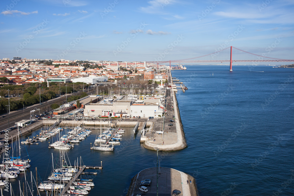 Lisbon and Belem Marina at Tejo River in Portugal