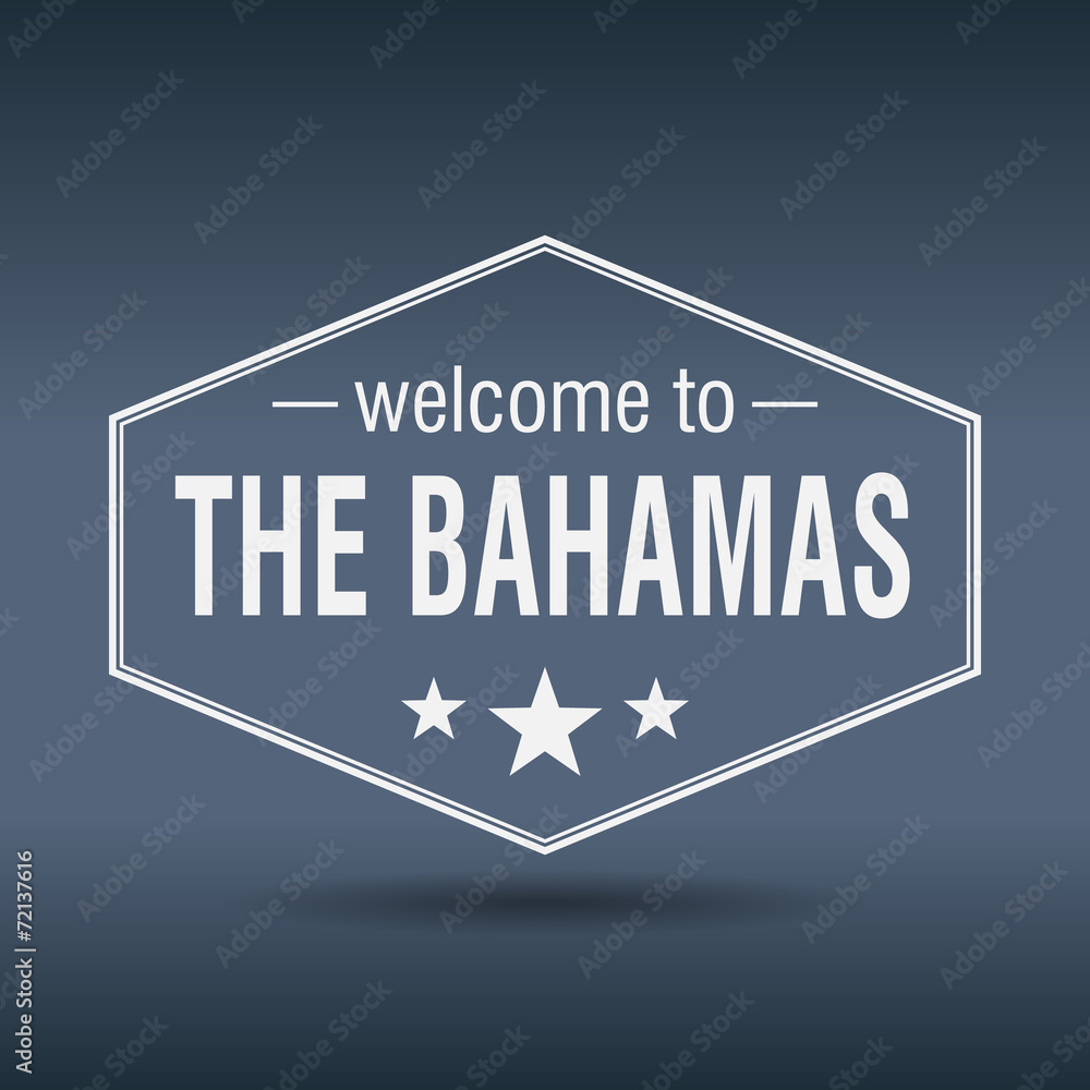 welcome to The Bahamas hexagonal white vintage label