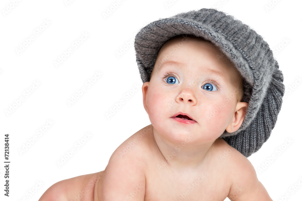 Surprised baby in a winter hat Surprised baby in a winter hat