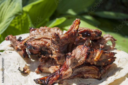 Grilled meat on pita.