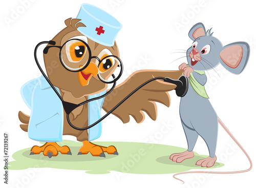 Owl doctor and patient mouse