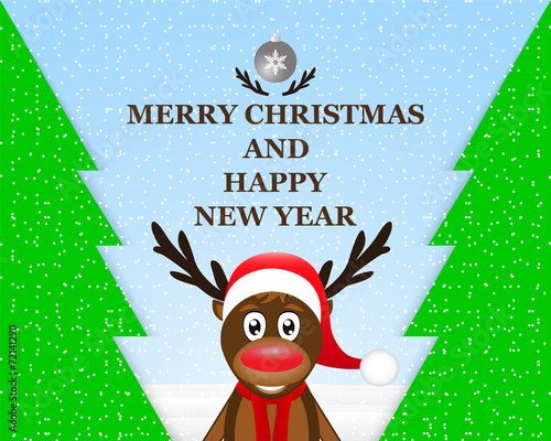 Reindeer in the Christmas forest with compliments