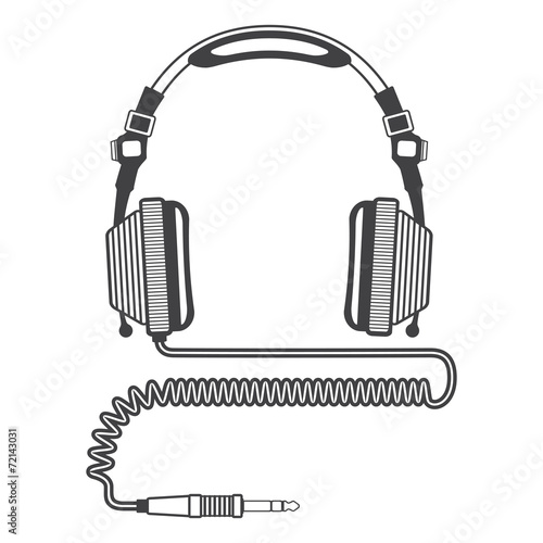 vector Outline Big dj Headphones coiled cord jack connector