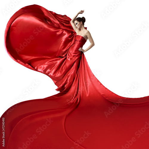 Φωτογραφία Young beauty woman in fluttering red dress. Isolated on white ba
