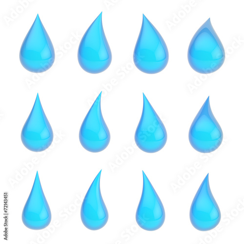 Set of twelve liquid drops isolated