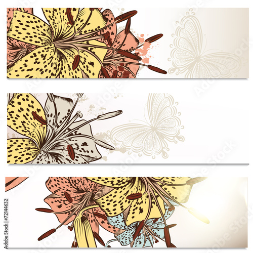 Fototapeta Naklejka Na Ścianę i Meble -  Business cards set with lily flowers