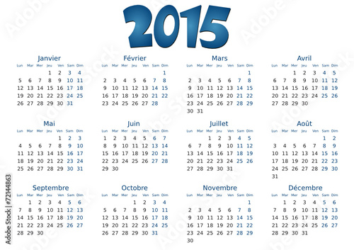 Calendrier 2015 simple - facilement éditable
