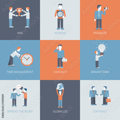 Business marketing promotion people and object situations flat