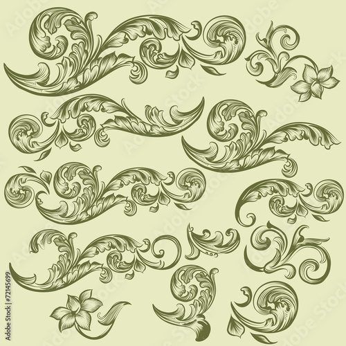 Collection of vector hand drawn swirls in vintage style
