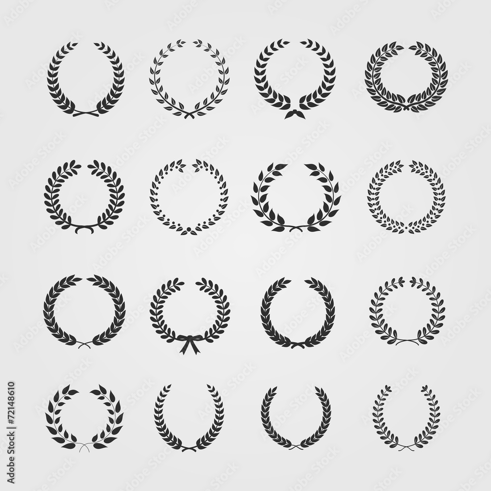 Set of wreaths,wheat circular laurel heraldry reward achievemen Set of wreaths,wheat circular laurel heraldry reward achievemen