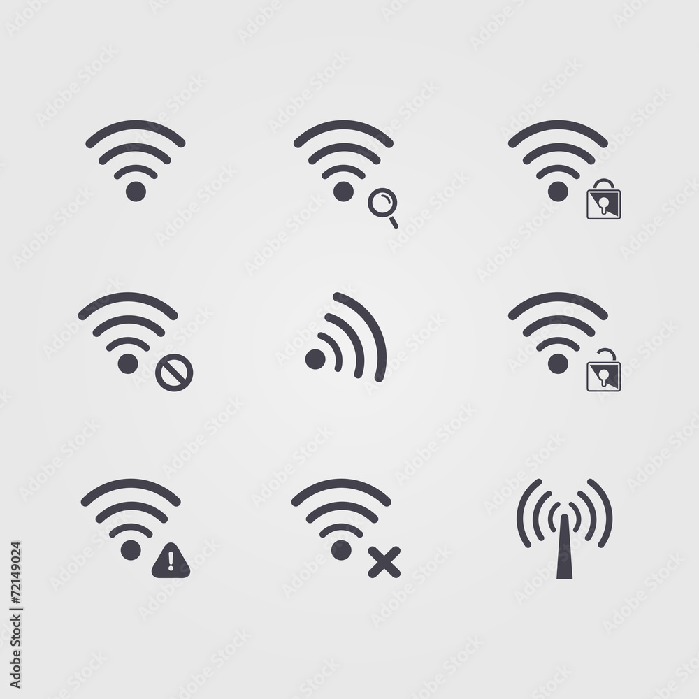 Set of different black vector wifi and wireless icons Set of different black vector wifi and wireless icons