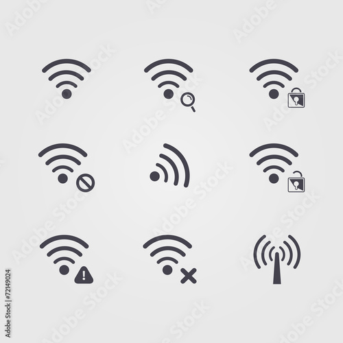Set of  different black vector  wifi and wireless icons