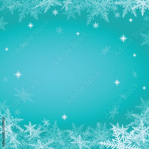 Christmas snowflakes on turquoise background.