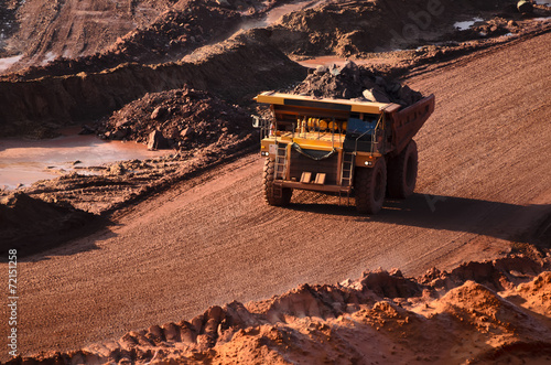 Closeup of a loaded tip-truck in an open mine