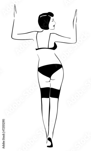Retro girl wearing sexy lingerie from back