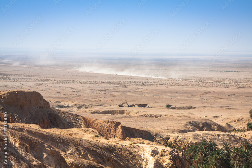 view of mountain oasis Chebika, Sahara desert, Tunisia, Africa