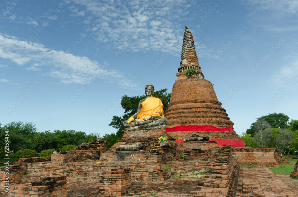 Buddha in temple of Wat Worachatha Ram Ayutthaya ,Thailand.