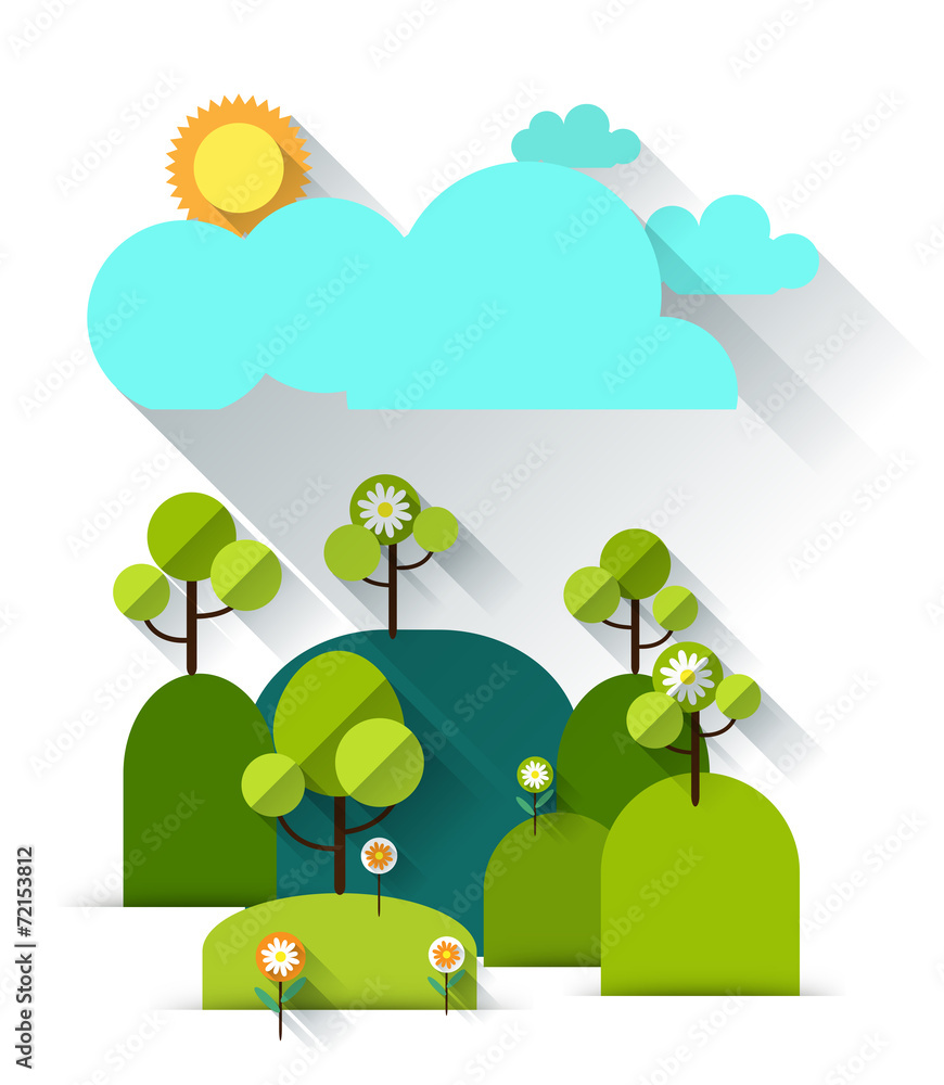 Abstract Paper spring tree and hills Abstract Paper spring tree and hills