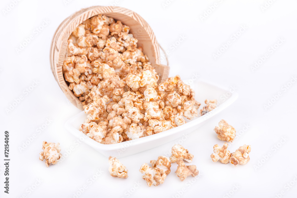 caramel popcorn on white background caramel popcorn on white background