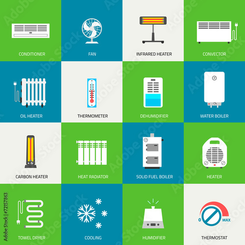 Heating, ventilation and conditioning icons set.