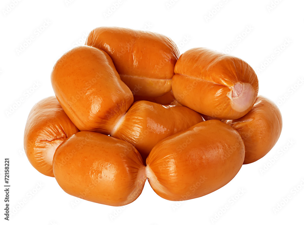 Boiled sausages isolated on white background Boiled sausages isolated on white background