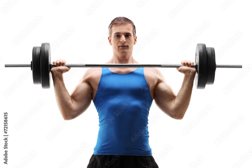 Man in sportswear exercising with a weight Man in sportswear exercising with a weight