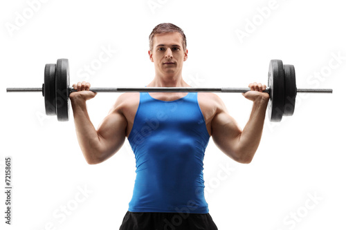 Man in sportswear exercising with a weight