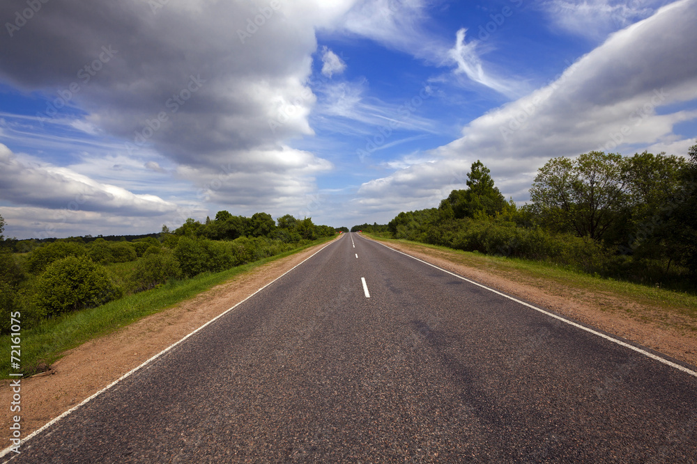 the small rural asphalted road photographed in summertime of year. Belarus the small rural asphalted road photographed in summertime of year. Belarus