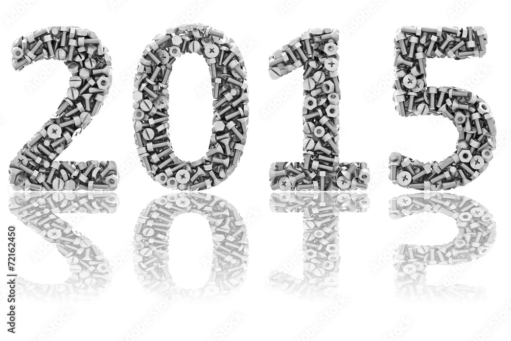 2015 digits composed of differnt bolts and nuts on glossy white 2015 digits composed of differnt bolts and nuts on glossy white