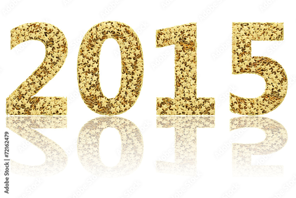 2015 digits composed of small golden stars on glossy white