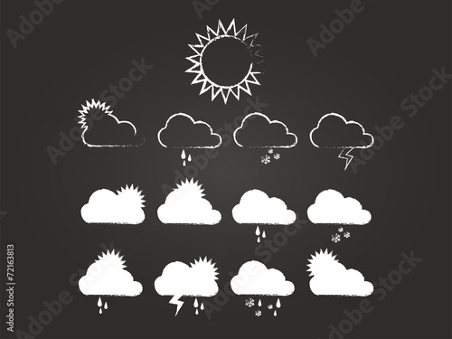 Weather Icons Set On Blackboard