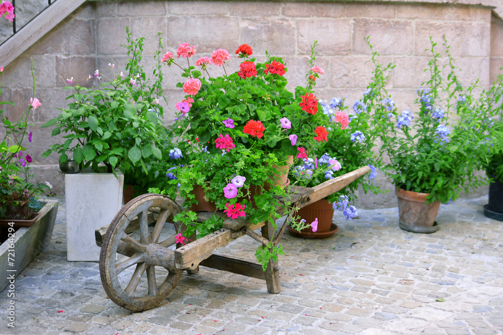 Wooden pallet with fresh flowers