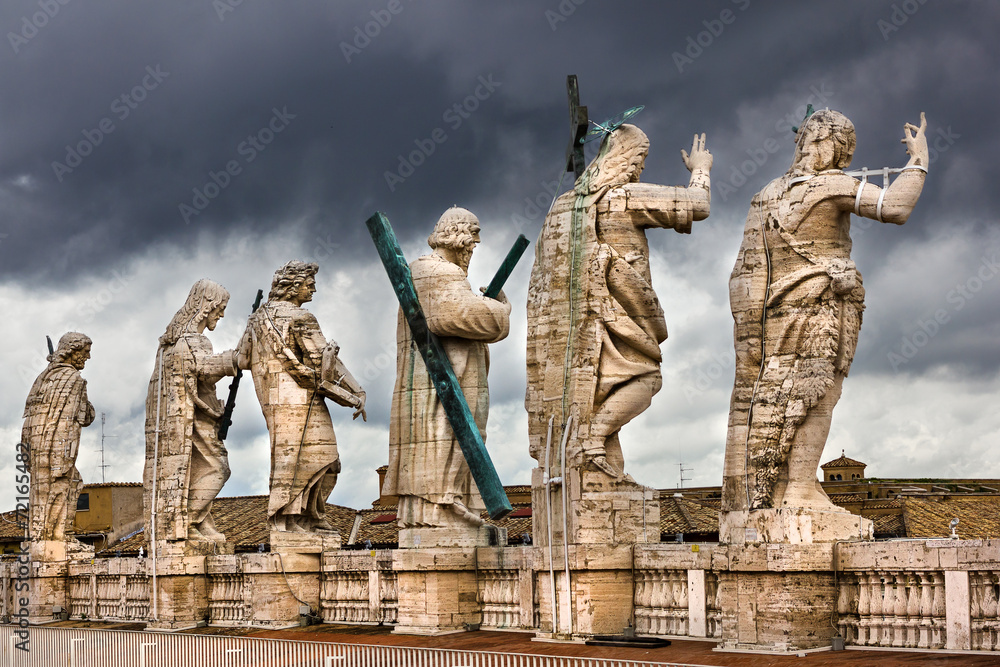 Stone saints sculptures on Saint Peter Basilica in Vatican Rome