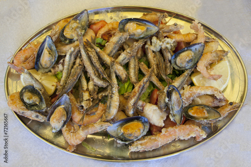 Plate with grilled seafood and fish, Greece