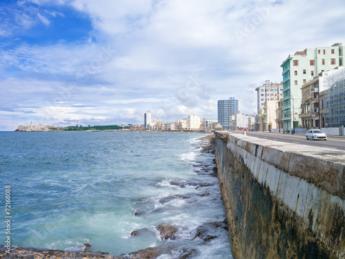 The skyline of Havana and the Malecon seawall