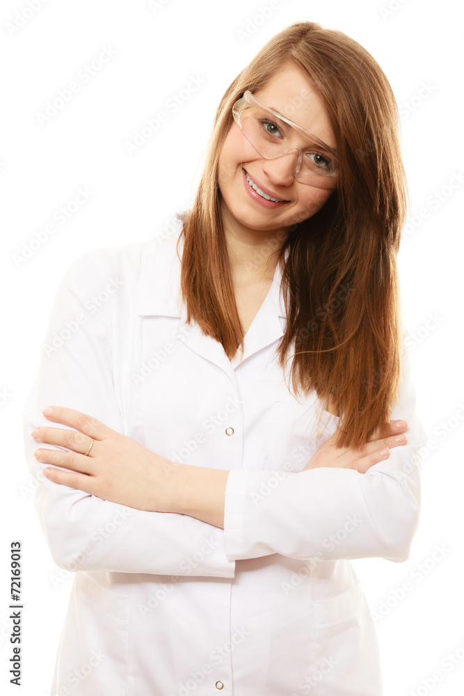 Laboratory. Chemist woman in goggles glasses isolated Laboratory. Chemist woman in goggles glasses isolated