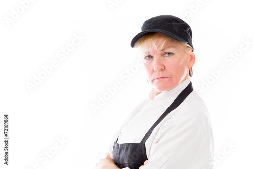 model isolated on plain background happy smiling arms crossed