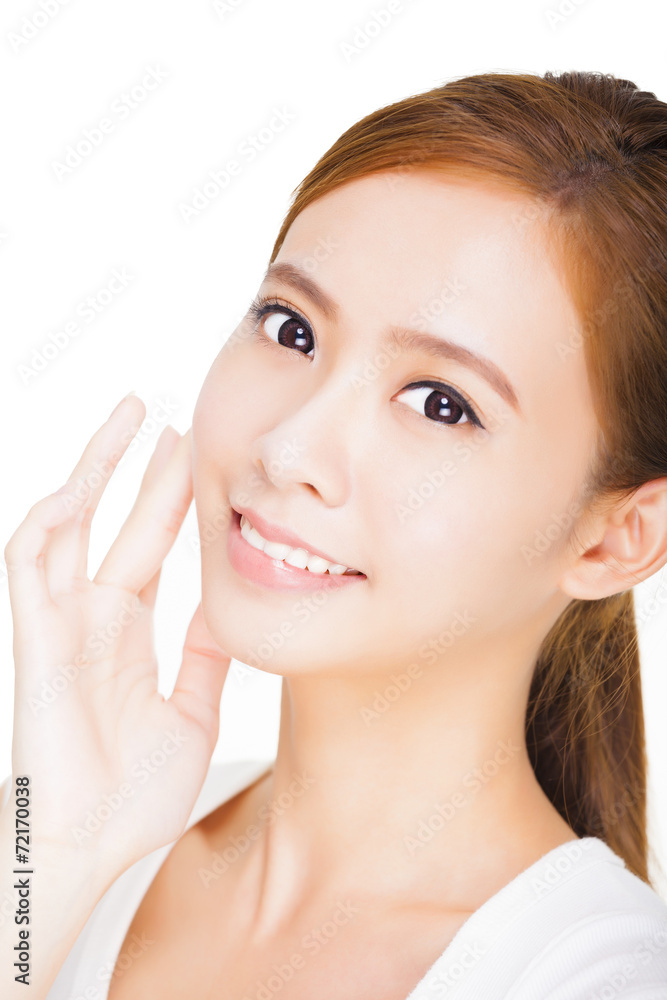 Beautiful face of young adult woman with clean fresh skin Beautiful face of young adult woman with clean fresh skin