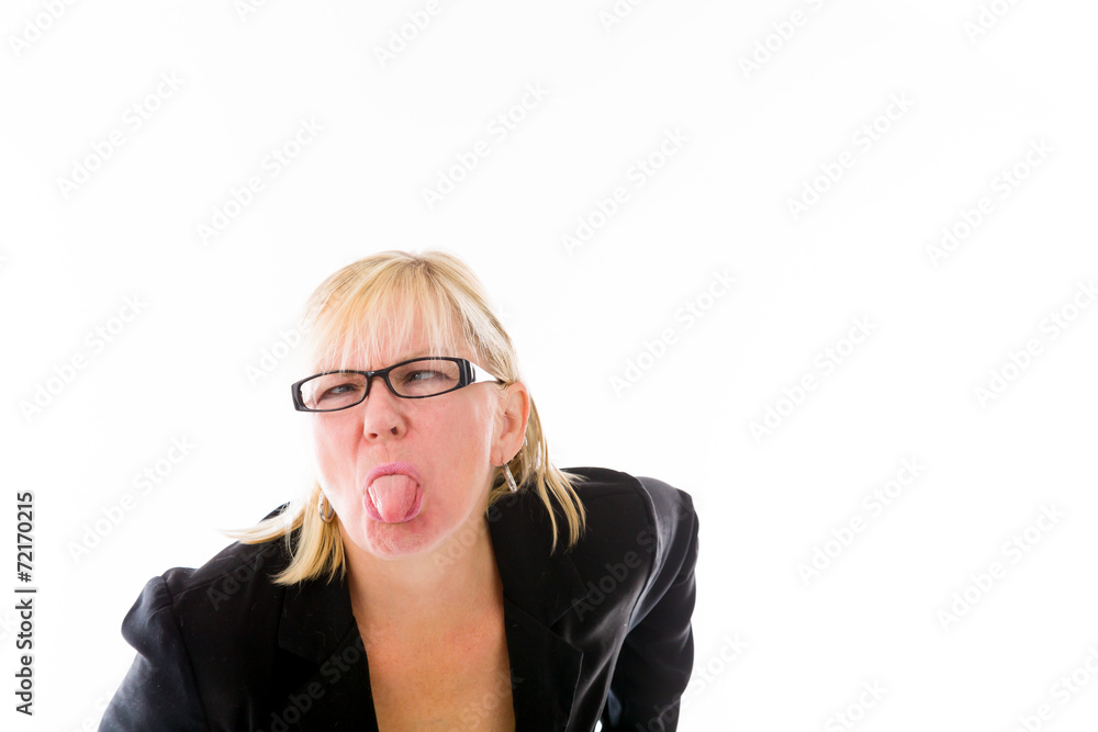 model isolated on plain background face sticking tongue out model isolated on plain background face sticking tongue out