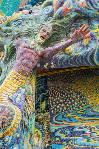 Mermaid sculpture was decorated with glazed tile